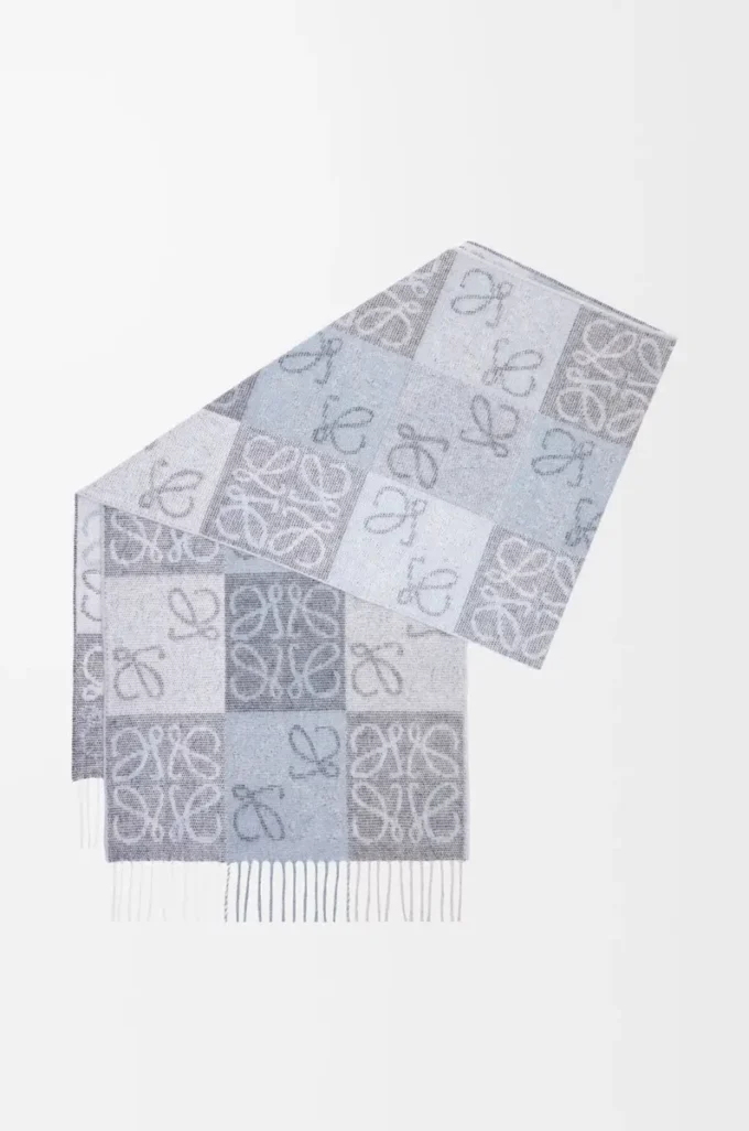 Écharpe en laine et cachemire bleu/blanc