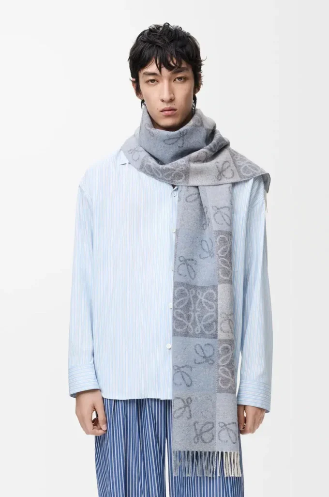 Écharpe en laine et cachemire bleu/blanc