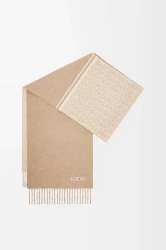 Écharpe en laine et cachemire Camel/Blanc