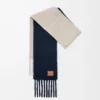 Écharpe en mélange alpaga et laine Bleu marine/Sable