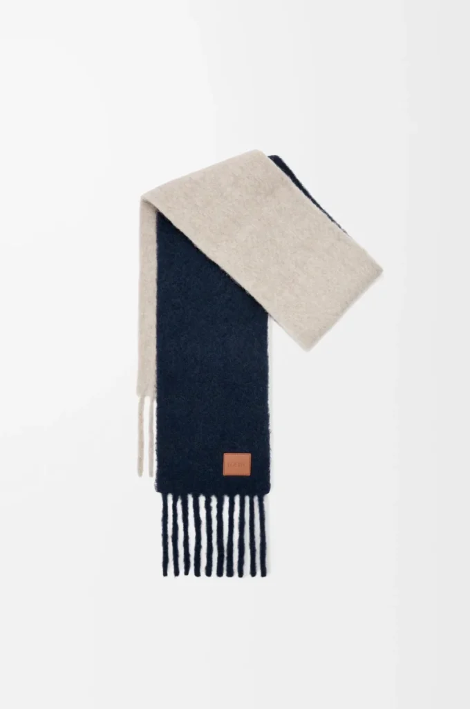 Écharpe en mélange alpaga et laine Bleu marine/Sable