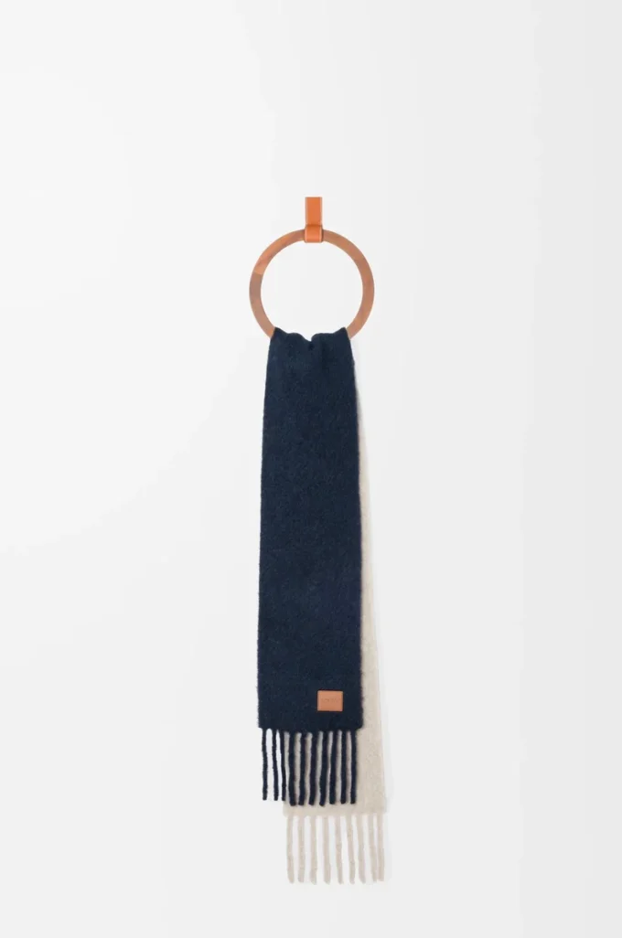 Écharpe en mélange alpaga et laine Bleu marine/Sable
