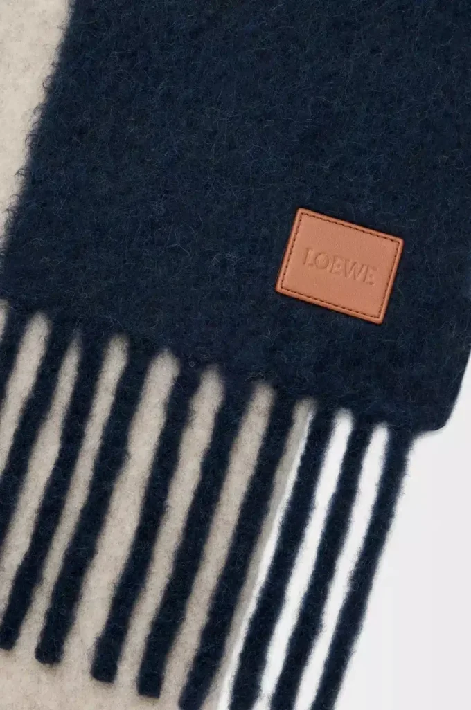 Écharpe en mélange alpaga et laine Bleu marine/Sable