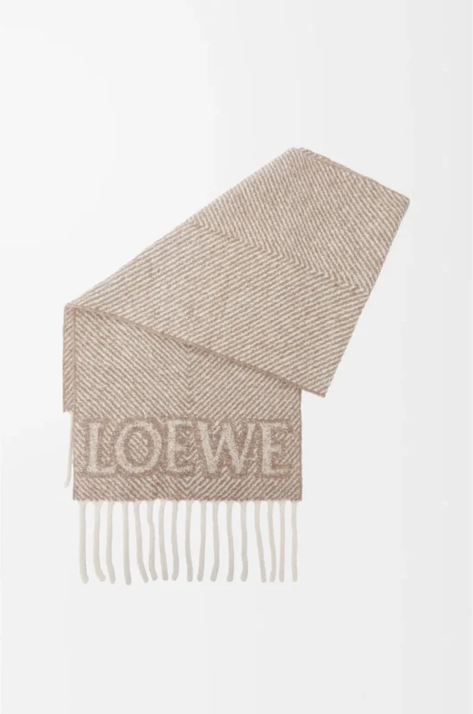 Écharpe LOEWE en mélange d&rsquo;alpaga et de laine Beige/Écru