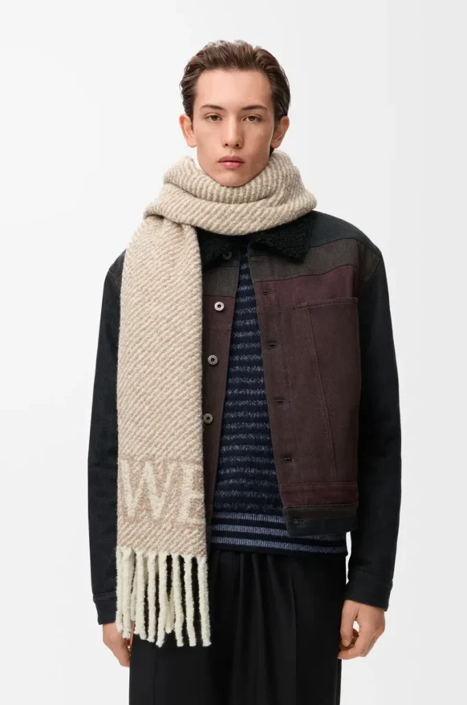 Écharpe LOEWE en mélange d&rsquo;alpaga et de laine Beige/Écru