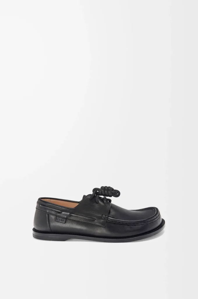 Chaussures bateau Campo en cuir de veau souple Noir