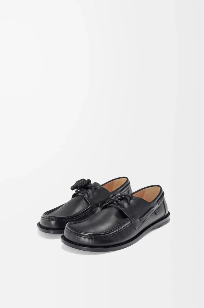 Chaussures bateau Campo en cuir de veau souple Noir