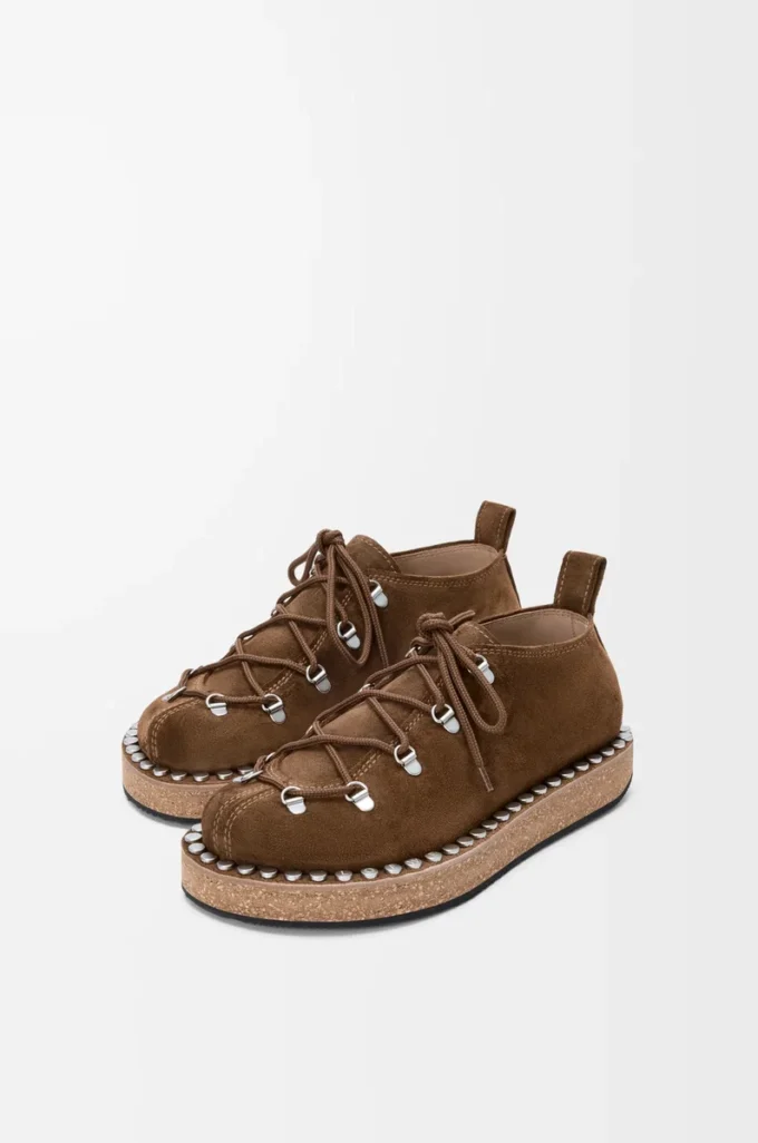 Chaussures à lacets en cuir de veau suédé marron
