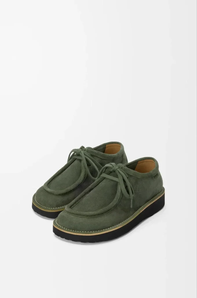 Chaussures à lacets Faro en cuir de veau suédé Sage