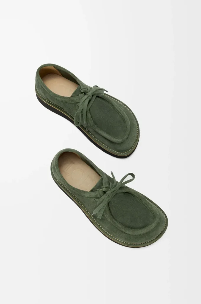 Chaussures à lacets Faro en cuir de veau suédé Sage