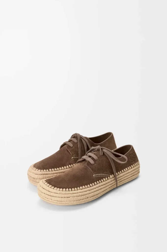 Chaussures à lacets Rio en daim et raphia Taupe
