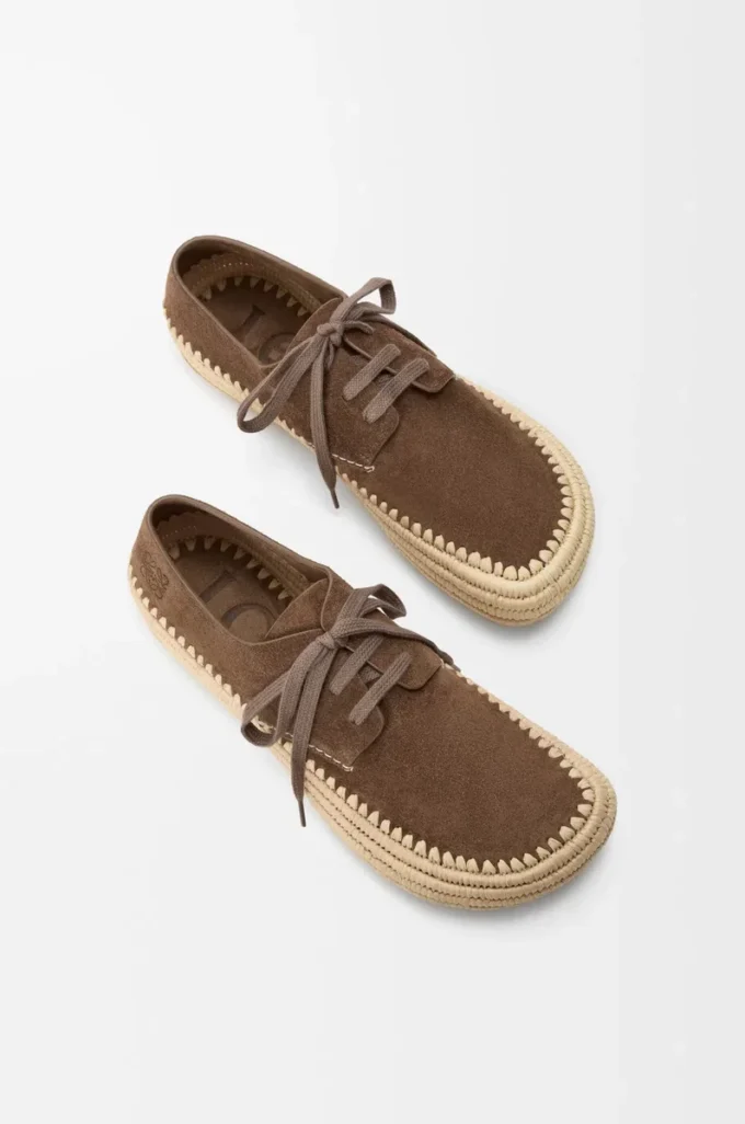 Chaussures à lacets Rio en daim et raphia Taupe
