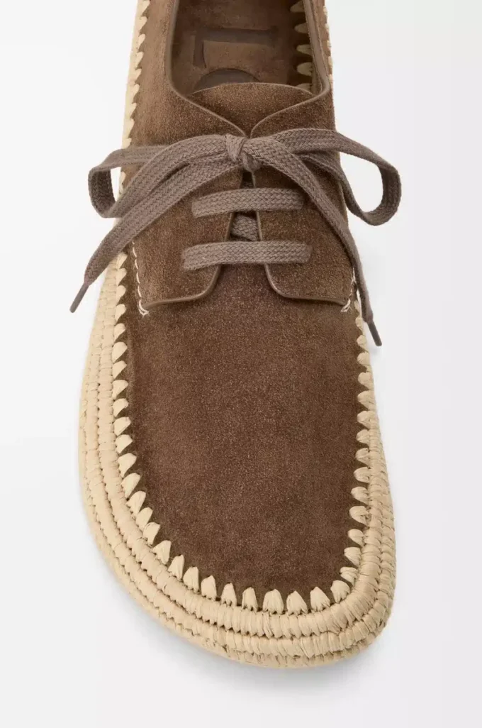 Chaussures à lacets Rio en daim et raphia Taupe