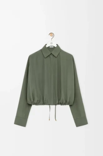 Chemise ballon en soie vert kaki