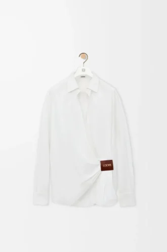 Chemise drapée en coton blanc