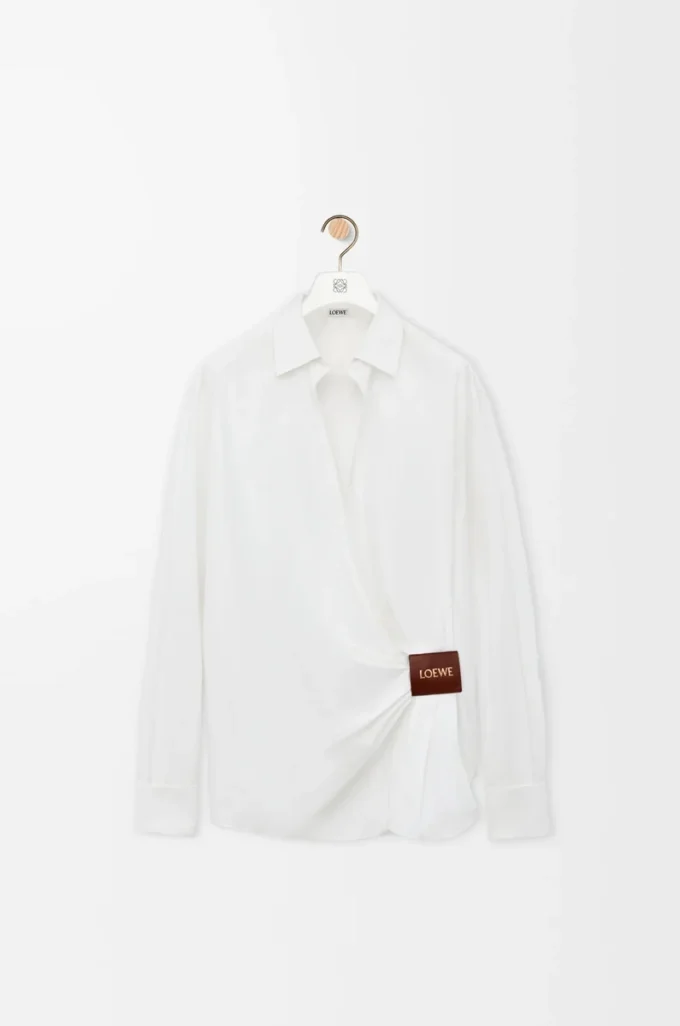 Chemise drapée en coton blanc