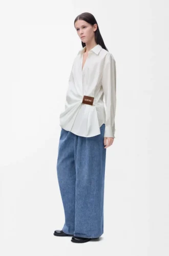 Chemise drapée en coton blanc