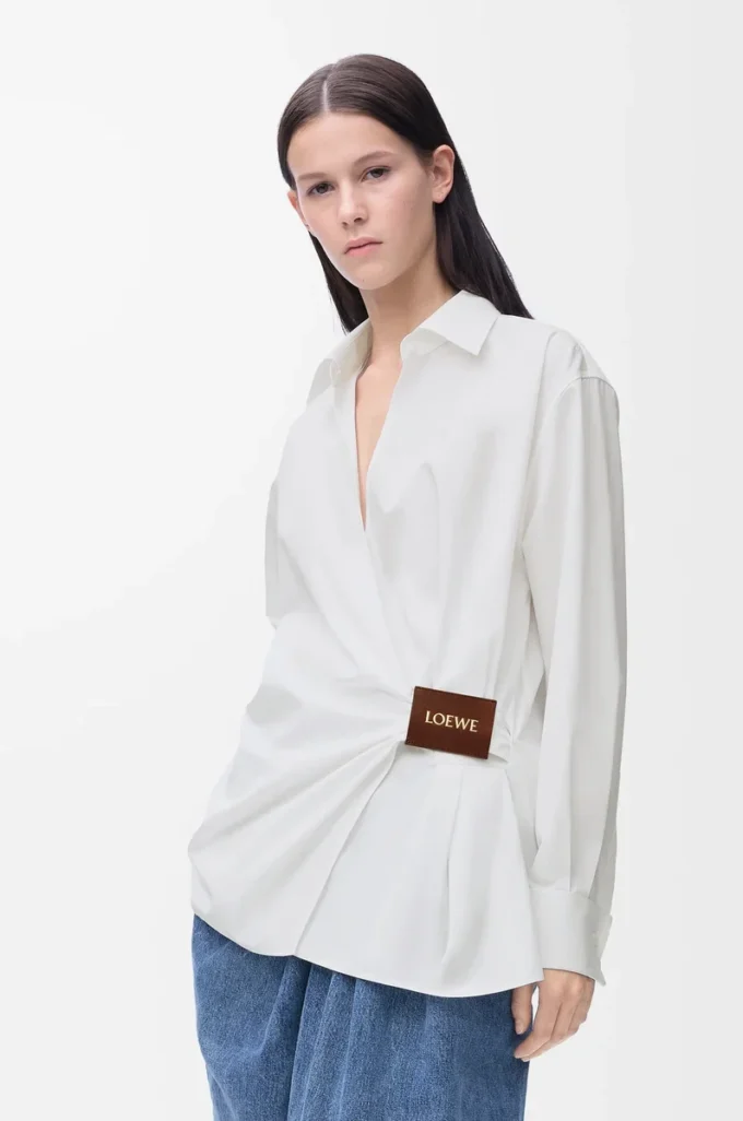 Chemise drapée en coton blanc