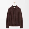 Chemise drapée en cuir de chèvre suédé marron