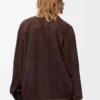 Chemise drapée en cuir de chèvre suédé marron