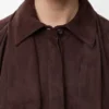 Chemise drapée en cuir de chèvre suédé marron
