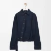 Chemise drapée en denim bleu indigo