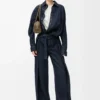 Chemise drapée en denim bleu indigo