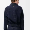 Chemise drapée en denim bleu indigo