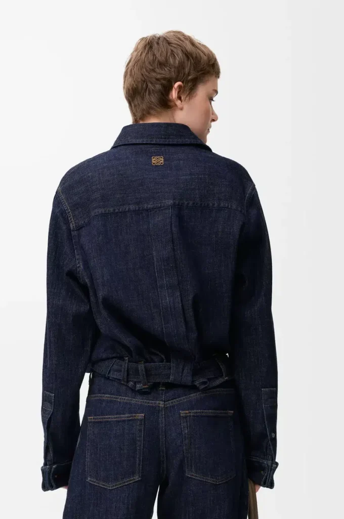 Chemise drapée en denim bleu indigo
