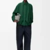 Chemise drapée en soie Vert foncé