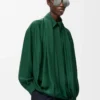 Chemise drapée en soie Vert foncé