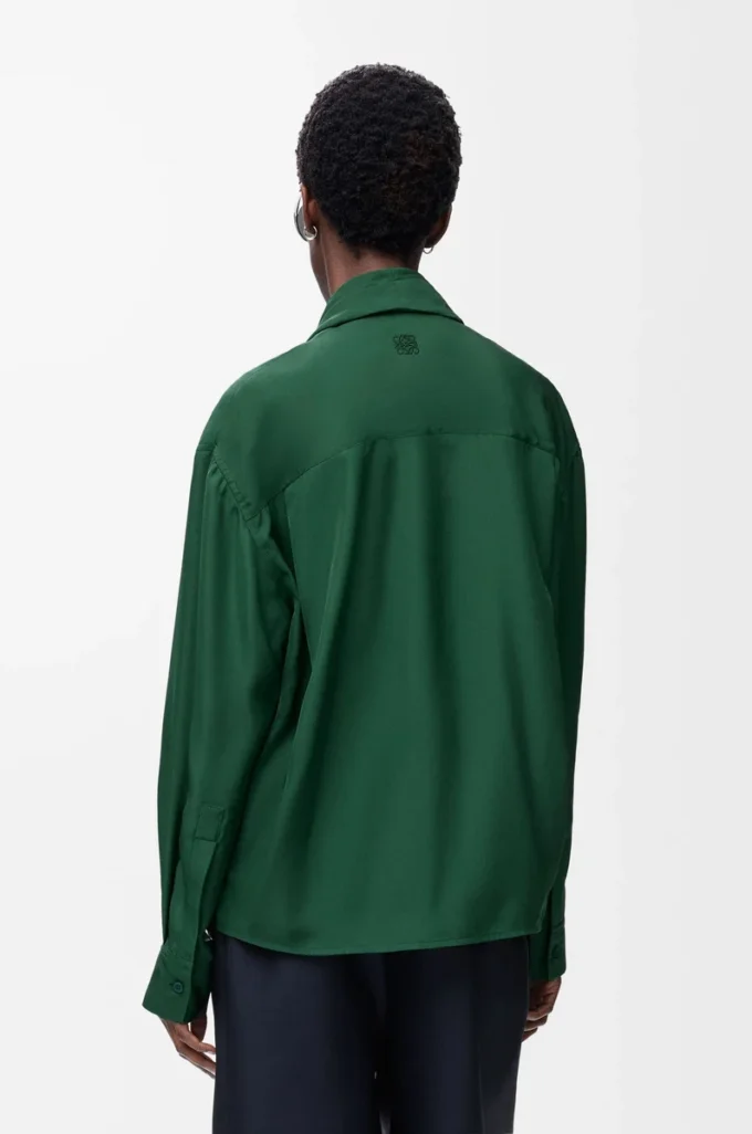 Chemise drapée en soie Vert foncé
