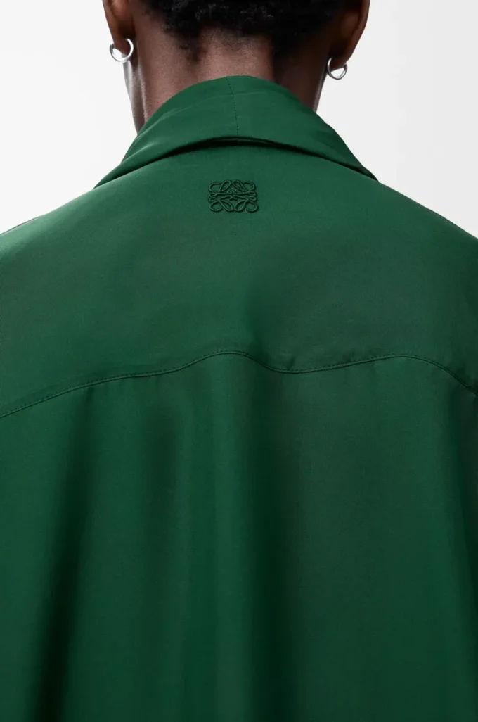 Chemise drapée en soie Vert foncé