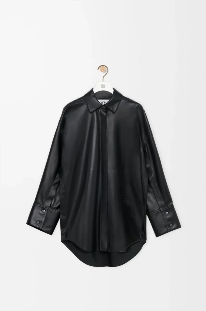 Chemise en cuir d&rsquo;agneau nappa noir