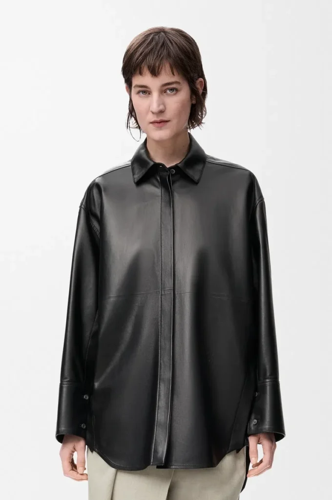 Chemise en cuir d&rsquo;agneau nappa noir