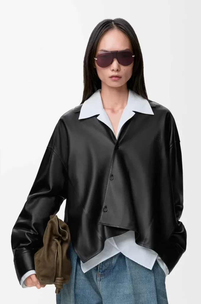 Chemise en cuir d&rsquo;agneau nappa noir