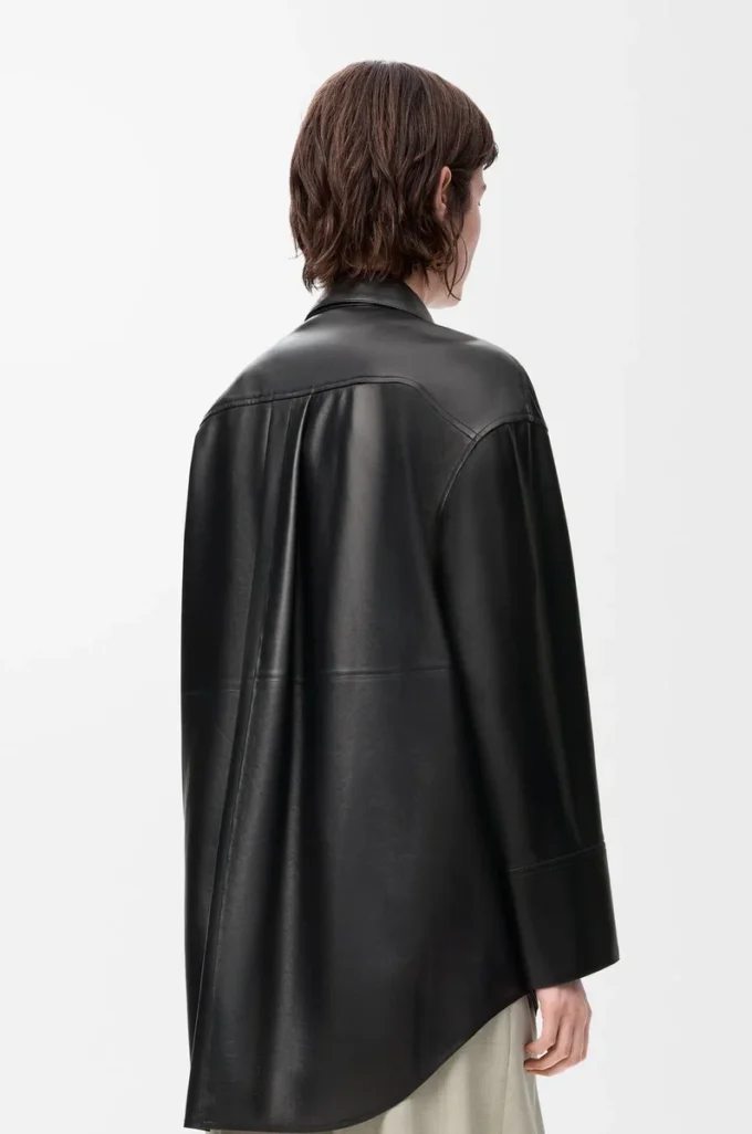 Chemise en cuir d&rsquo;agneau nappa noir
