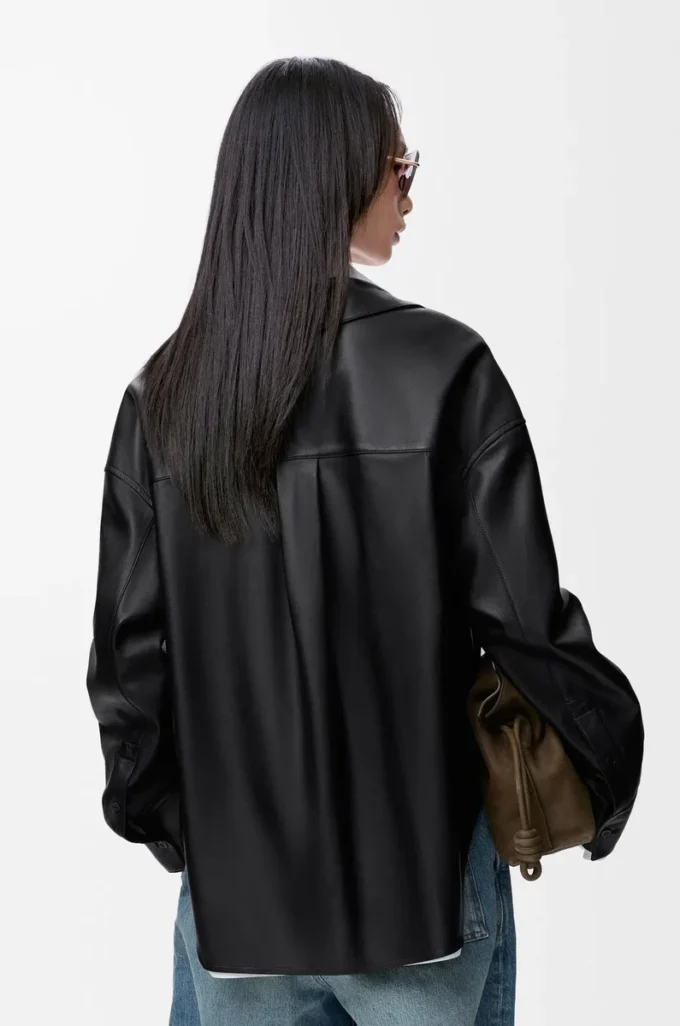 Chemise en cuir d&rsquo;agneau nappa noir