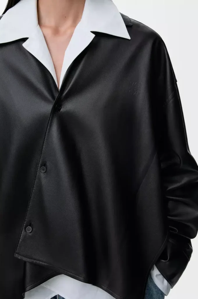 Chemise en cuir d&rsquo;agneau nappa noir