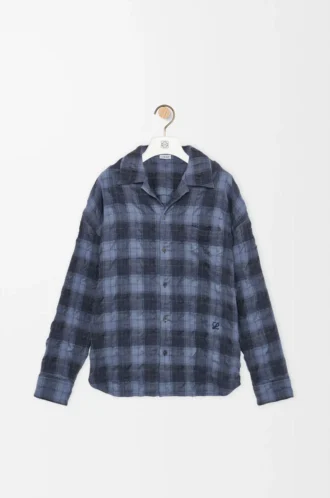 Chemise en laine et coton bleu marine