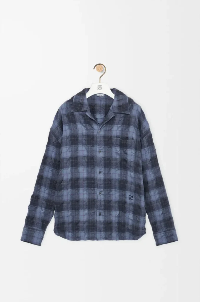 Chemise en laine et coton bleu marine