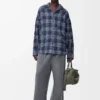 Chemise en laine et coton bleu marine