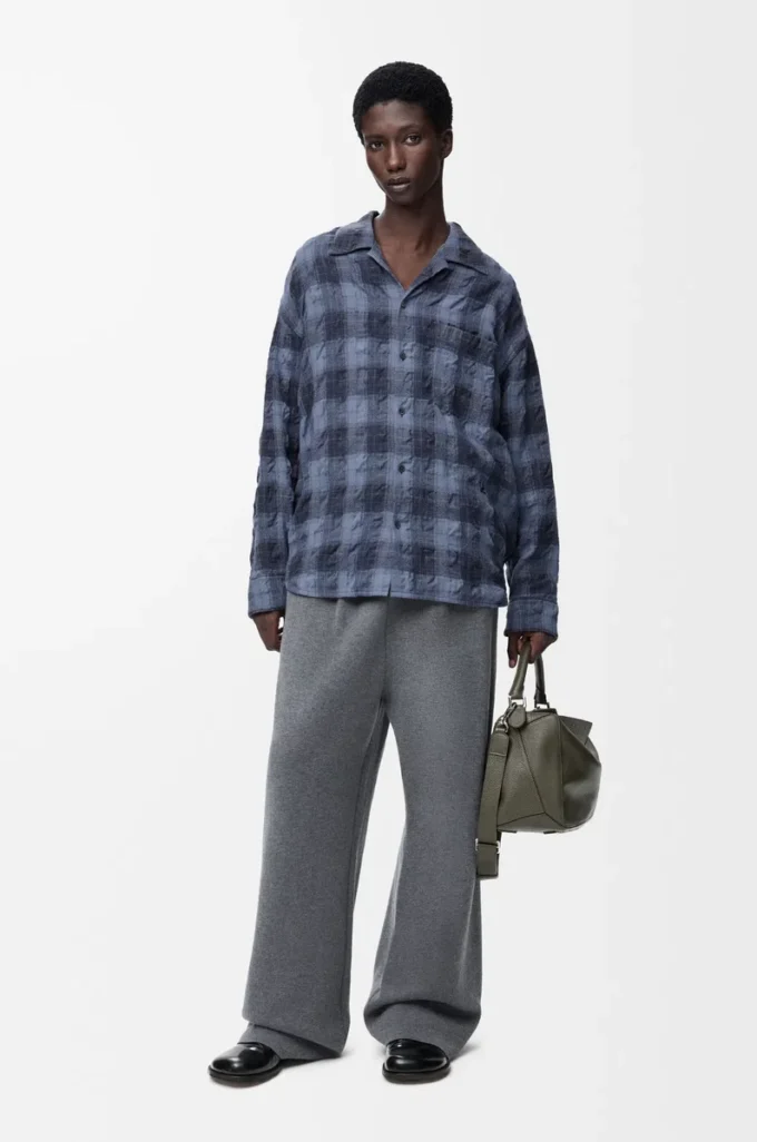 Chemise en laine et coton bleu marine