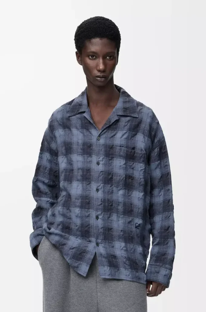 Chemise en laine et coton bleu marine
