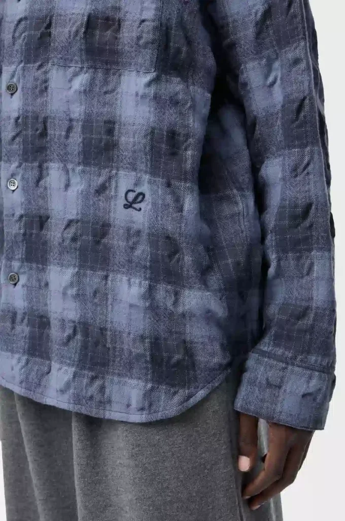 Chemise en laine et coton bleu marine