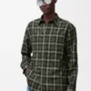 Chemise en laine mélangée kaki/noir