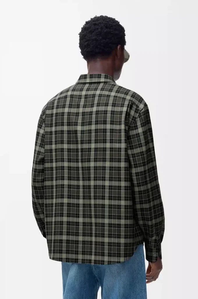 Chemise en laine mélangée kaki/noir