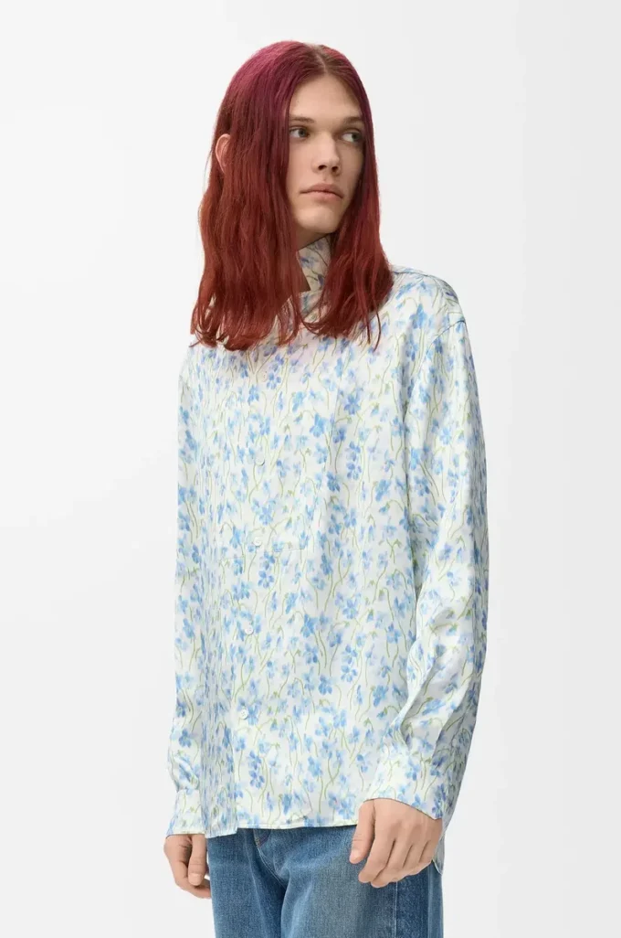 Chemise en viscose blanche/bleue