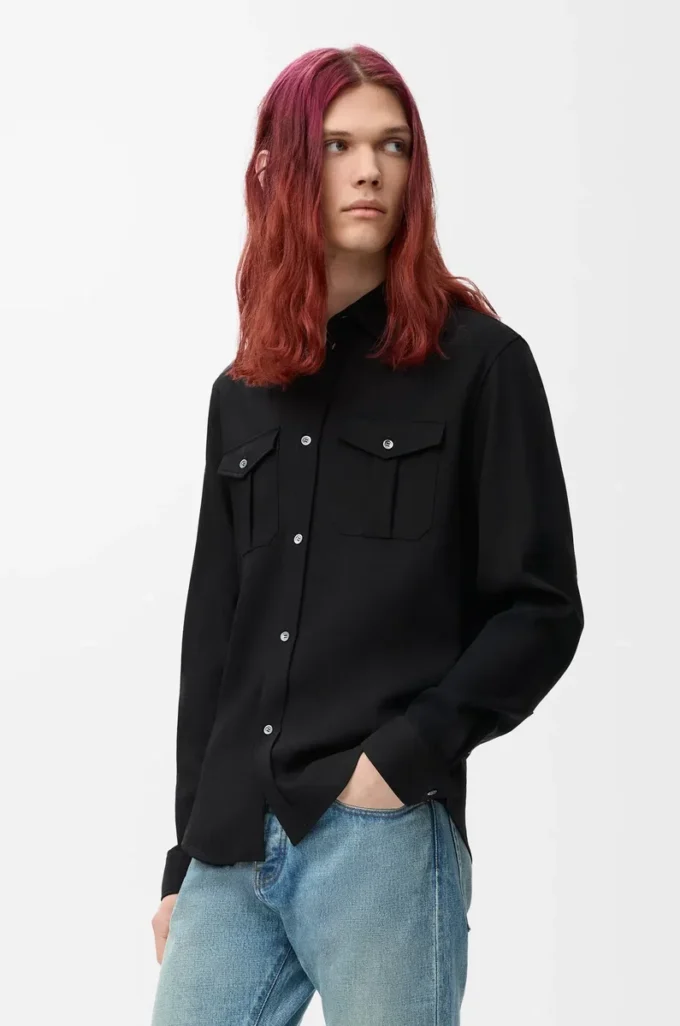 Chemise en viscose mélangée noire Chemise en viscose mélangée noire