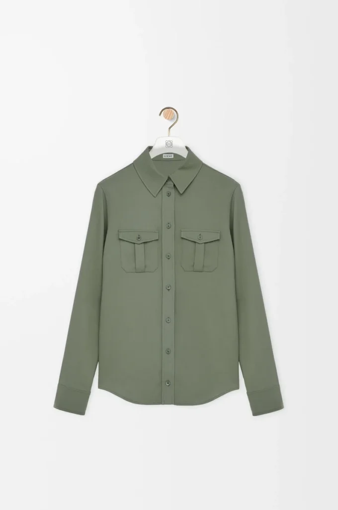 Chemise en viscose stretch vert kaki clair